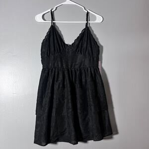 Wild Fable Dress L Black Lace Babydoll Mini NWT Sleeveless Floral Textured